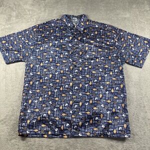 Thai Silk Men's Button-up Top Shirt All Over Multi Color Fish Size XL